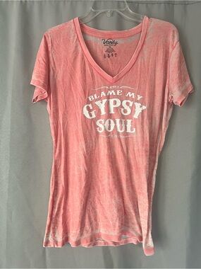 Vanity Coral Pink 'Blame My Gypsy Soul' V-Neck Tee